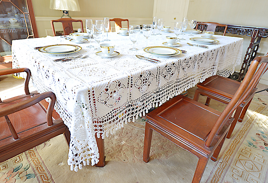 Granny Square Blocks with Tassels Crochet Tablecloth.70x120" - Click Image to Close